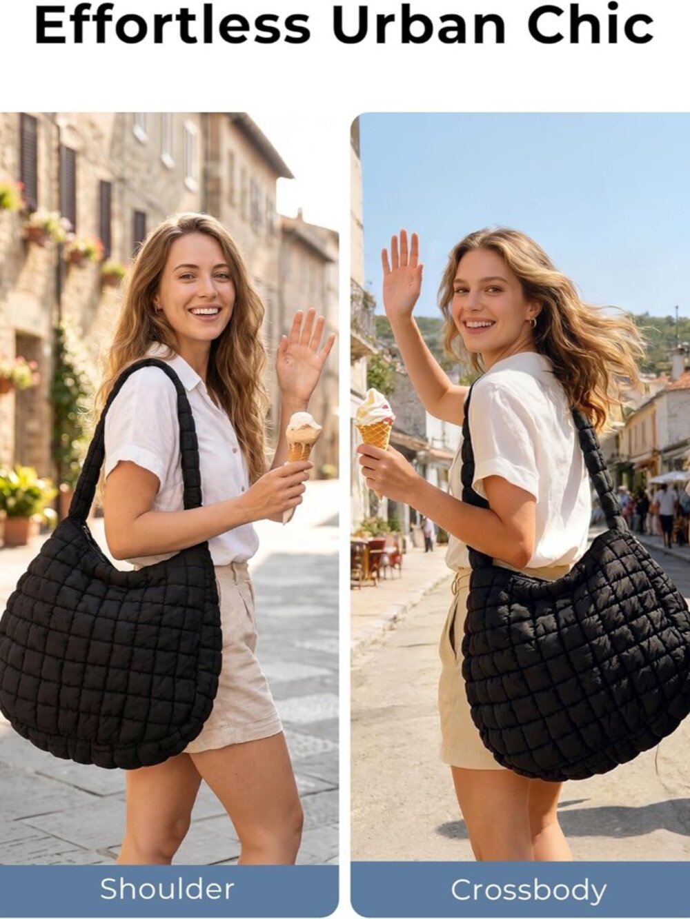 Puffer Quilted Tote Bag for Women Nylon Crossbody Bags Puffy Purse Hobo Large Sh - Picture 2 of 5